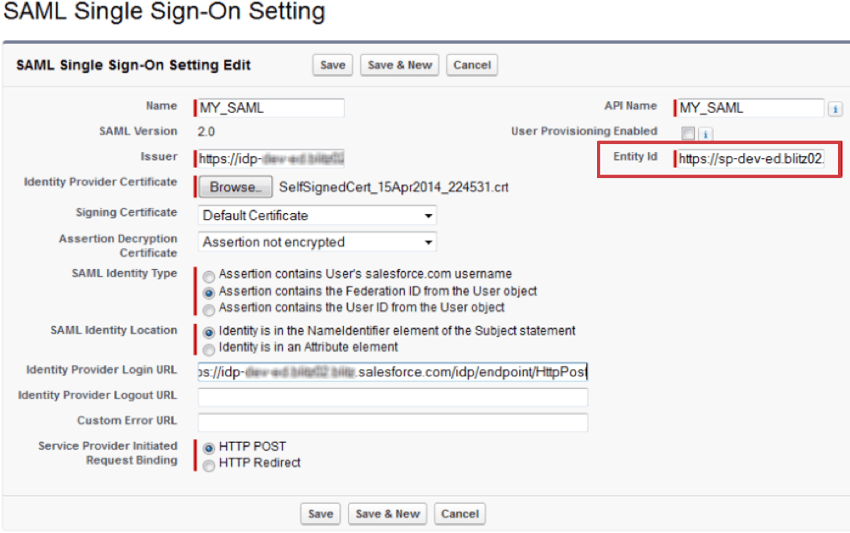 on the saml sso window in salesforce, the entity ID is on the right