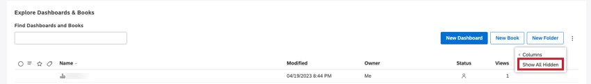 Show All Hidden (visibility is off). Indicates that hidden items are currently not shown.