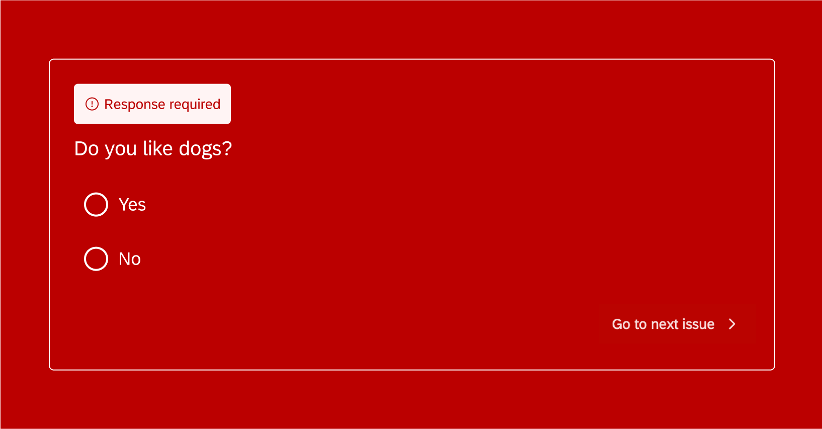 Empty multiple choice with Response Required alert above, background is bright red and text is white