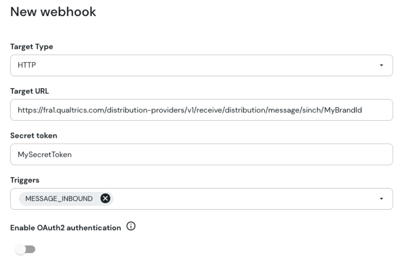 adding a webhook in sinch for 2-way sms