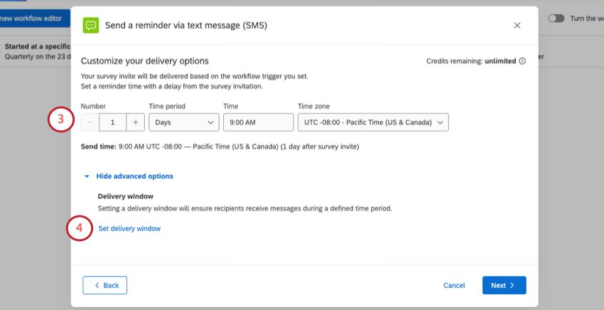 Delivery options for SMS reminders