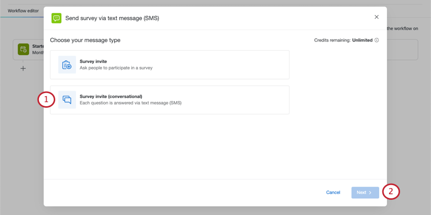 Selecting survey invite conversational