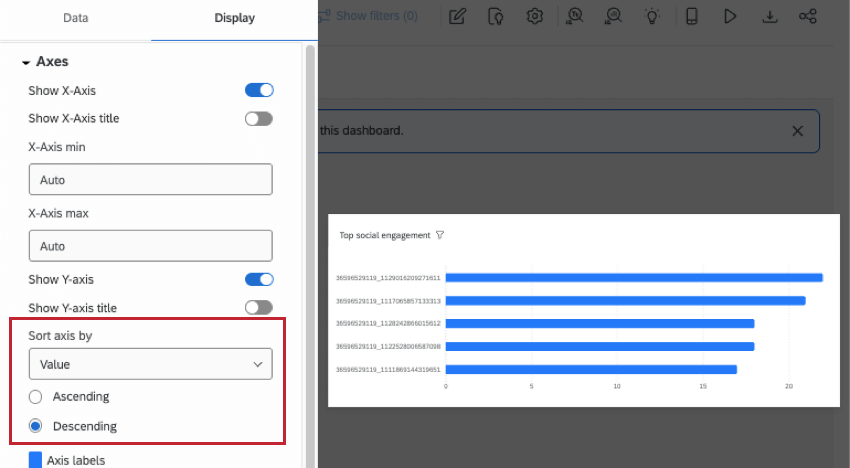 tri des axes ajusté dans longlet daffichage du widget