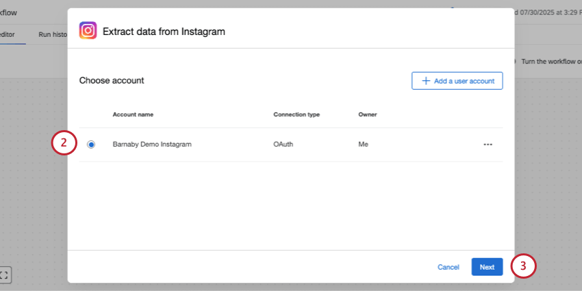 window where you connect a Meta account for Instagram