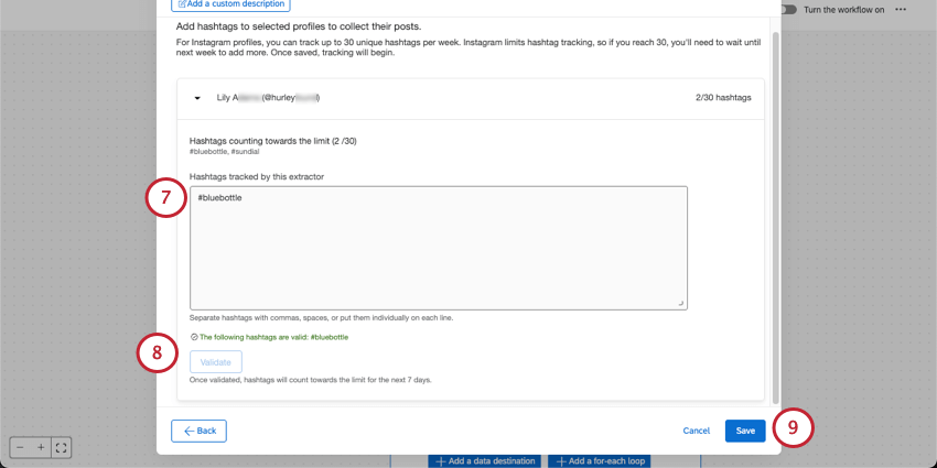 loading hashtags to track