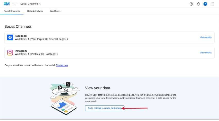 button to go to the catalog and add a dashboard