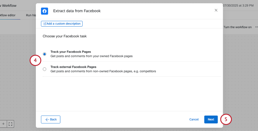selecting between Facebook tracking types