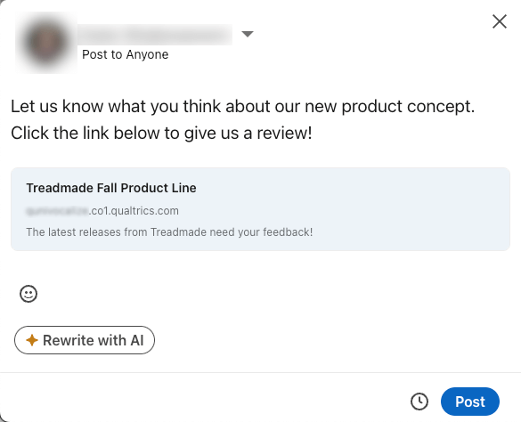Vista previa de cómo aparece la descripción de la encuesta en una publicación de LinkedIn