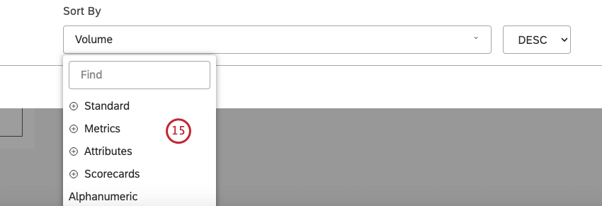 Select 1 metric by which selected groupings should be sorted along the horizontal (for column chart or pareto chart) or vertical (for bar chart) axis.