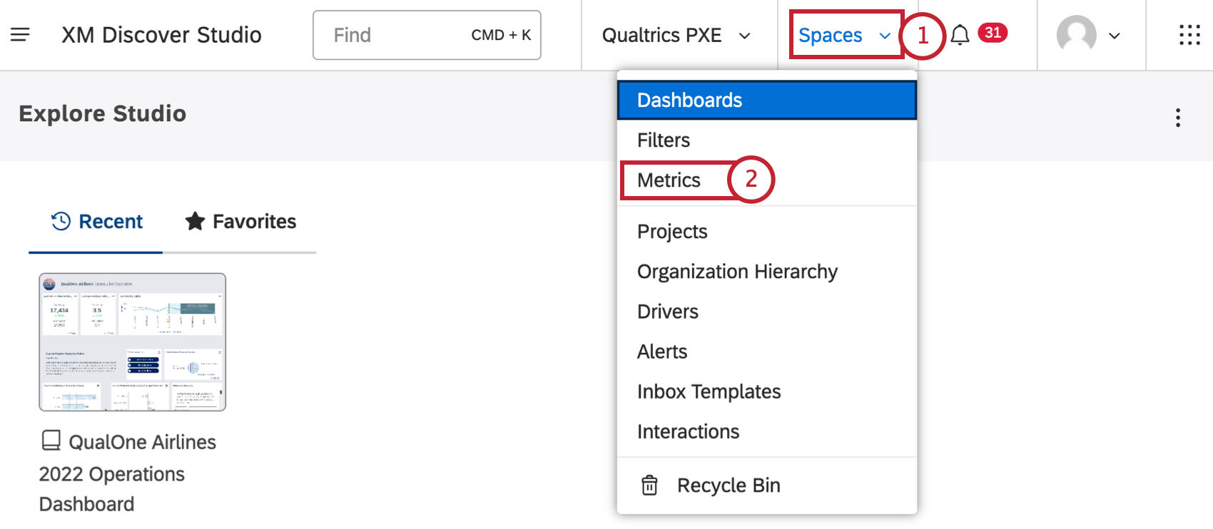 metrics under the spaces menu