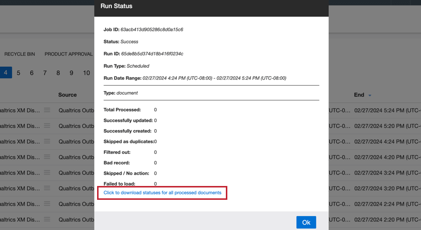 the "click to download" link in the run statistics window