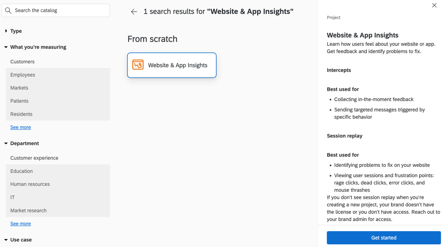 Creating a Website / App Insights project from the Projects page