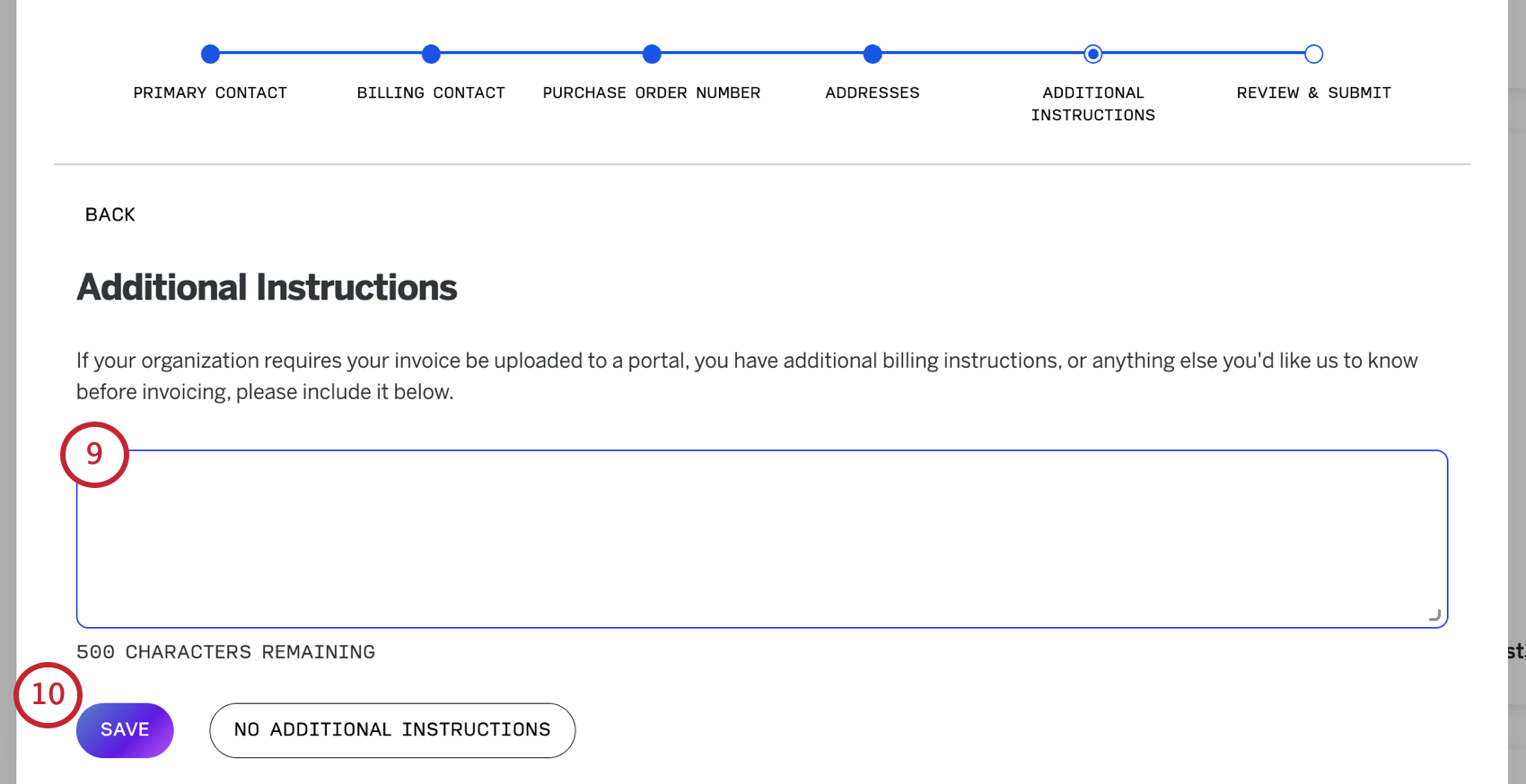 open text box where you can type instructions