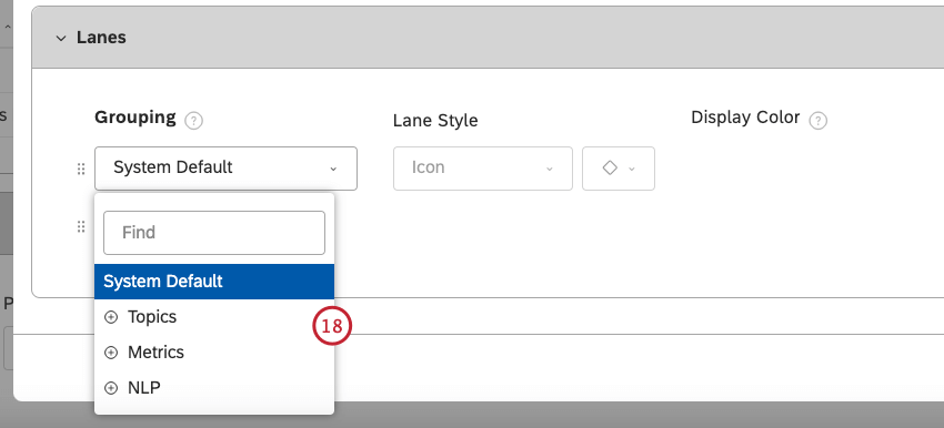 lane grouping drop-down