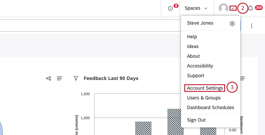 profile icon clicked, menu opens and has an account settings option