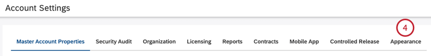 Appearance tab of account settings page