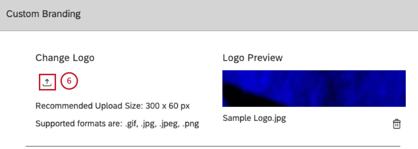 change logo section, upload button looks like an upward arrow