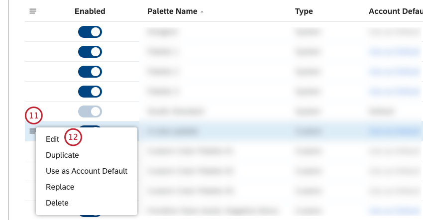 3 line button opens a menu next to a palette