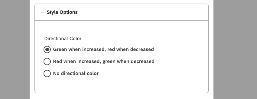 For numeric attributes and sentiment, you can choose between the following directional colors: Green when increased, red when decreased. Red when increased, green when decreased. No directional color.