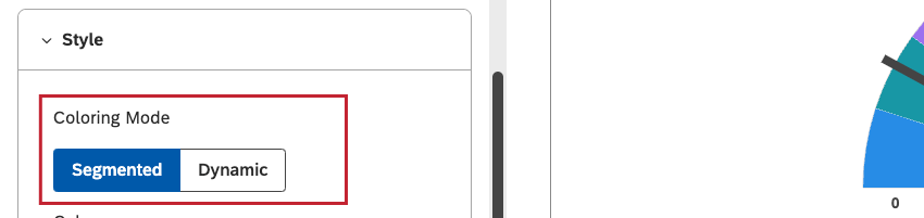 choose Segmented to split the gauge in multiple color bands or Dynamic to use a single color from the start of the gauge until the actual value.