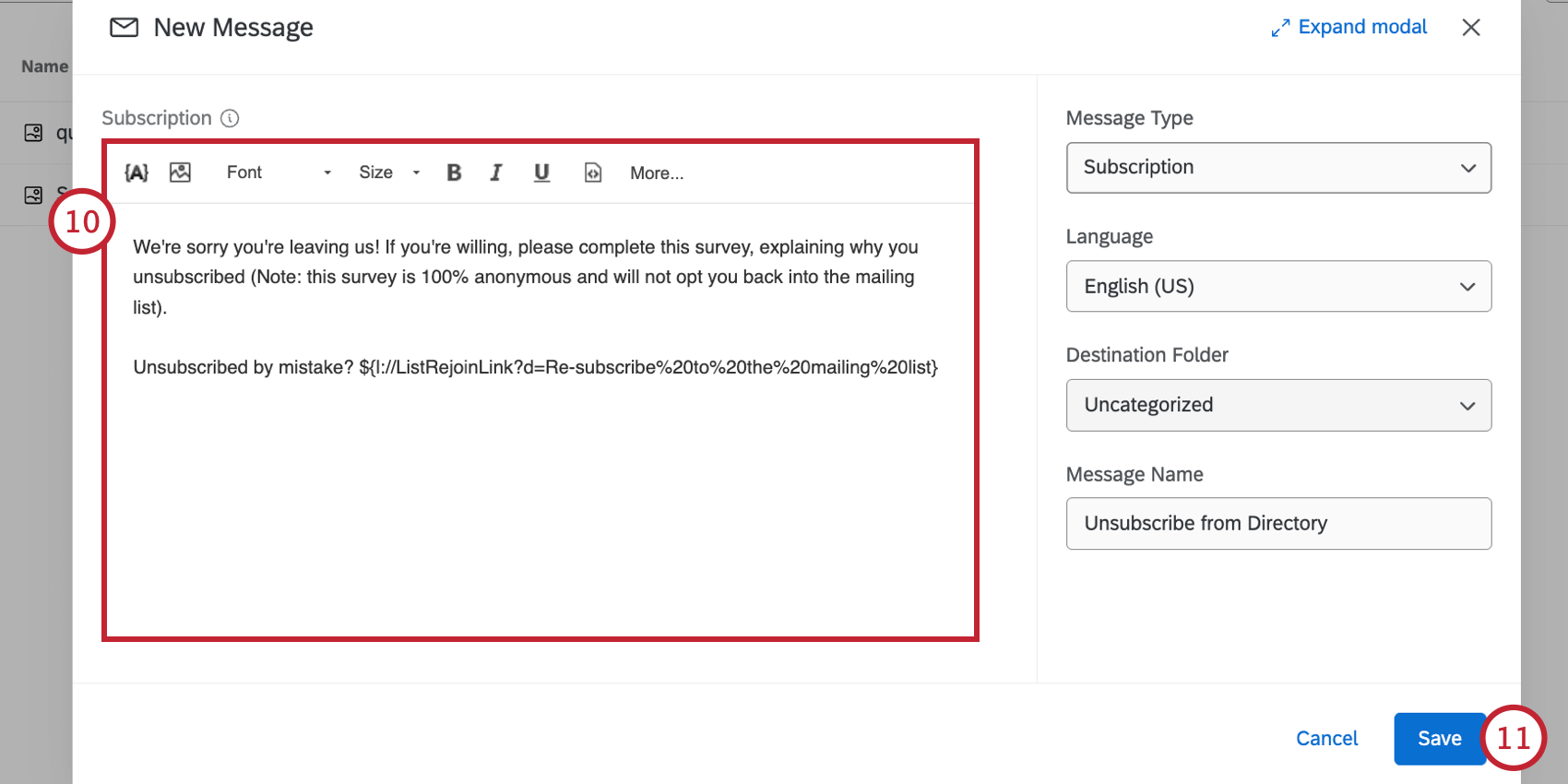 finishing writing the message and saving