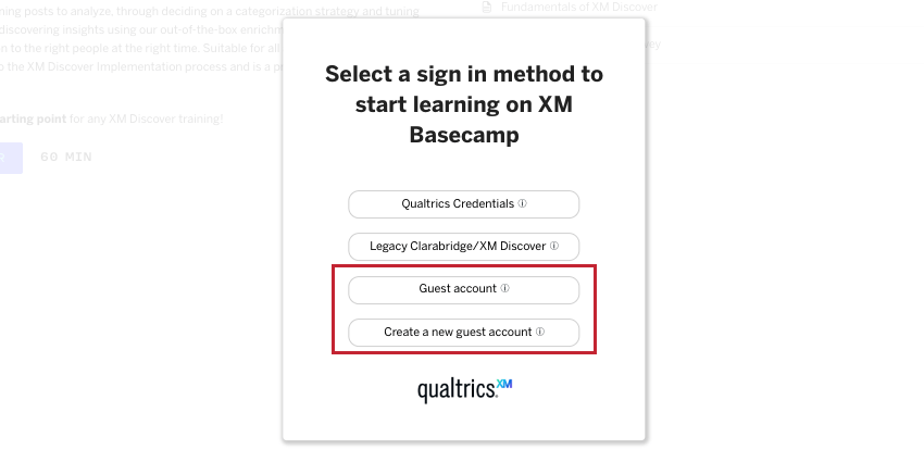 la fenêtre où vous sélectionnez la méthode de connexion pour basecamp comprend des options pour les invités