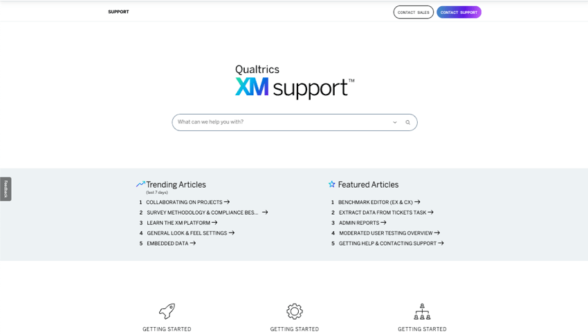 サポートサイトのホーム。検索、トレンド記事、各種スタートガイドへのリンクがあります。