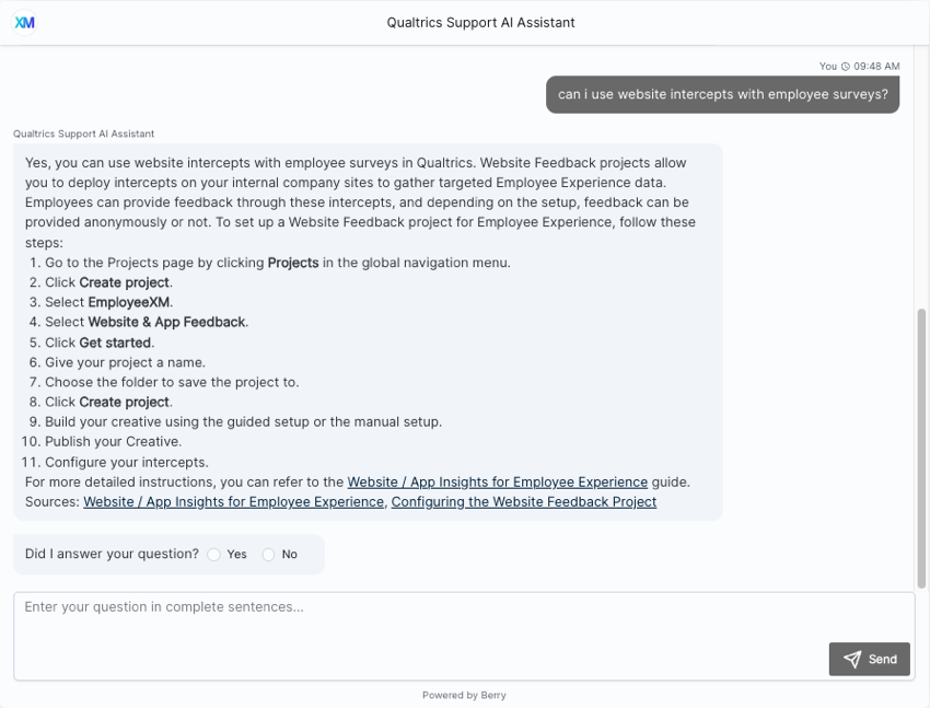 image du chatbot dans le hub expliquant à un client comment utiliser les insights du site web avec lexpérience employé