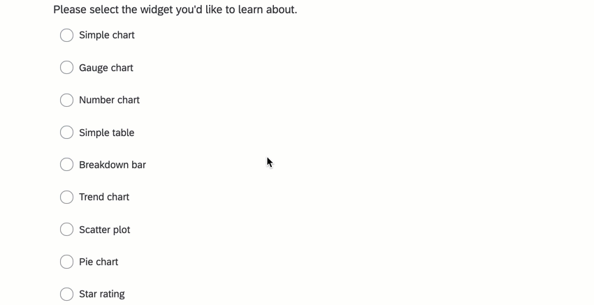 Gif of multiple choice question, clicking through each option from top to bottom