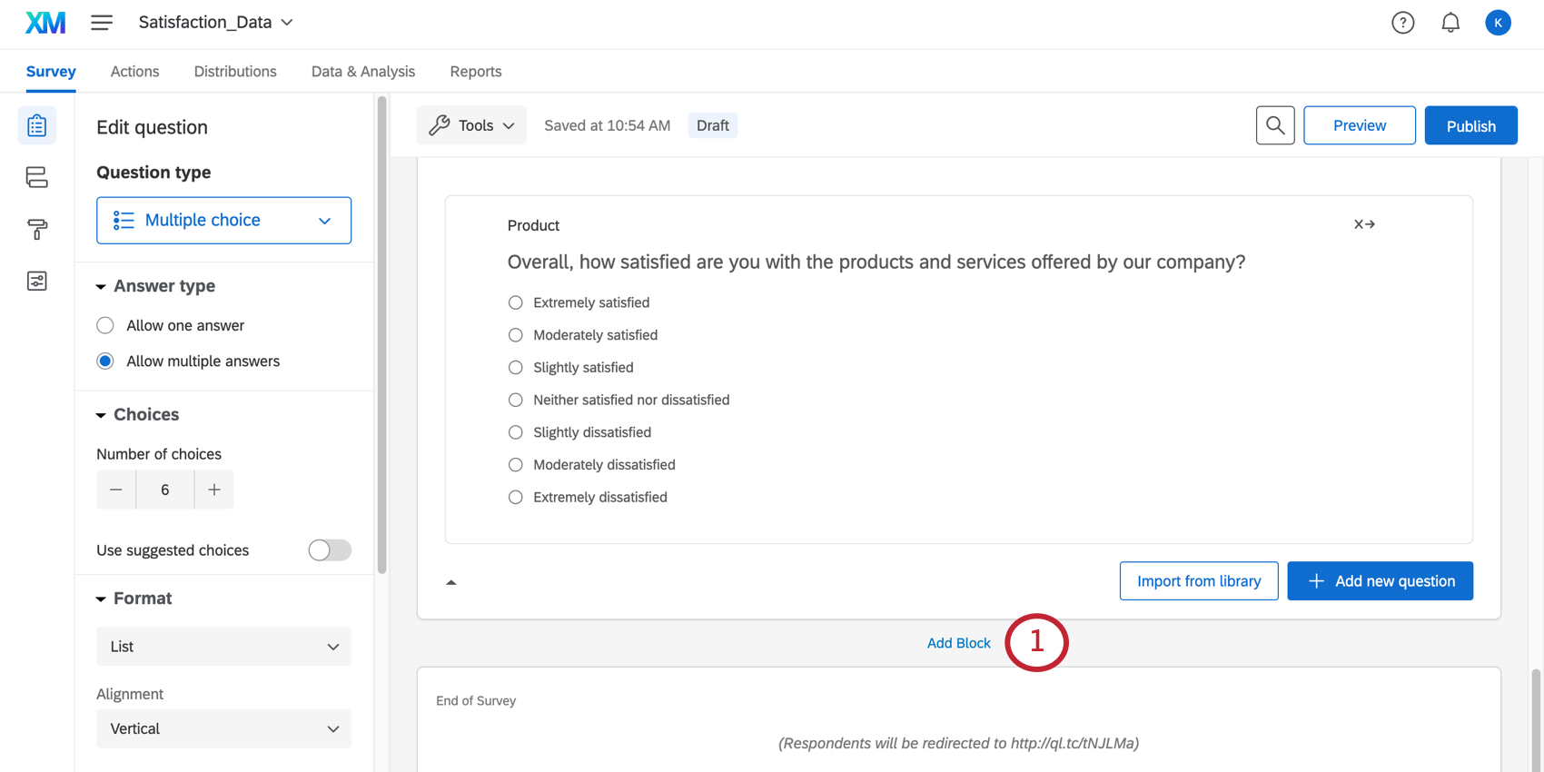 Bottom of a survey, before blue end of survey, blue add block link