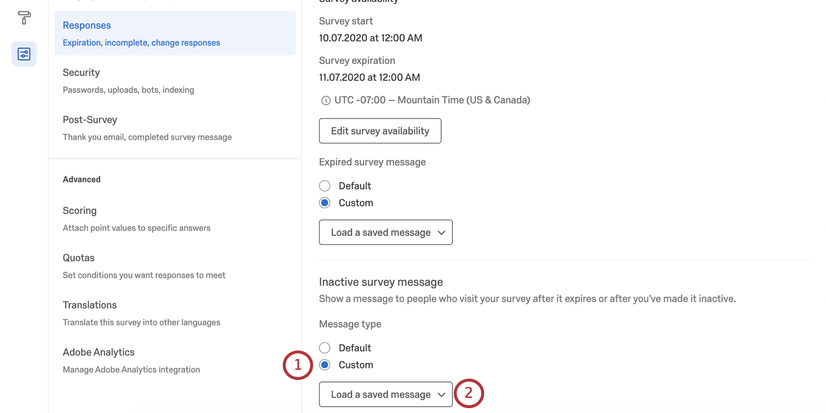 Options de message denquête inactive en bas de la section des réponses des options de lenquête
