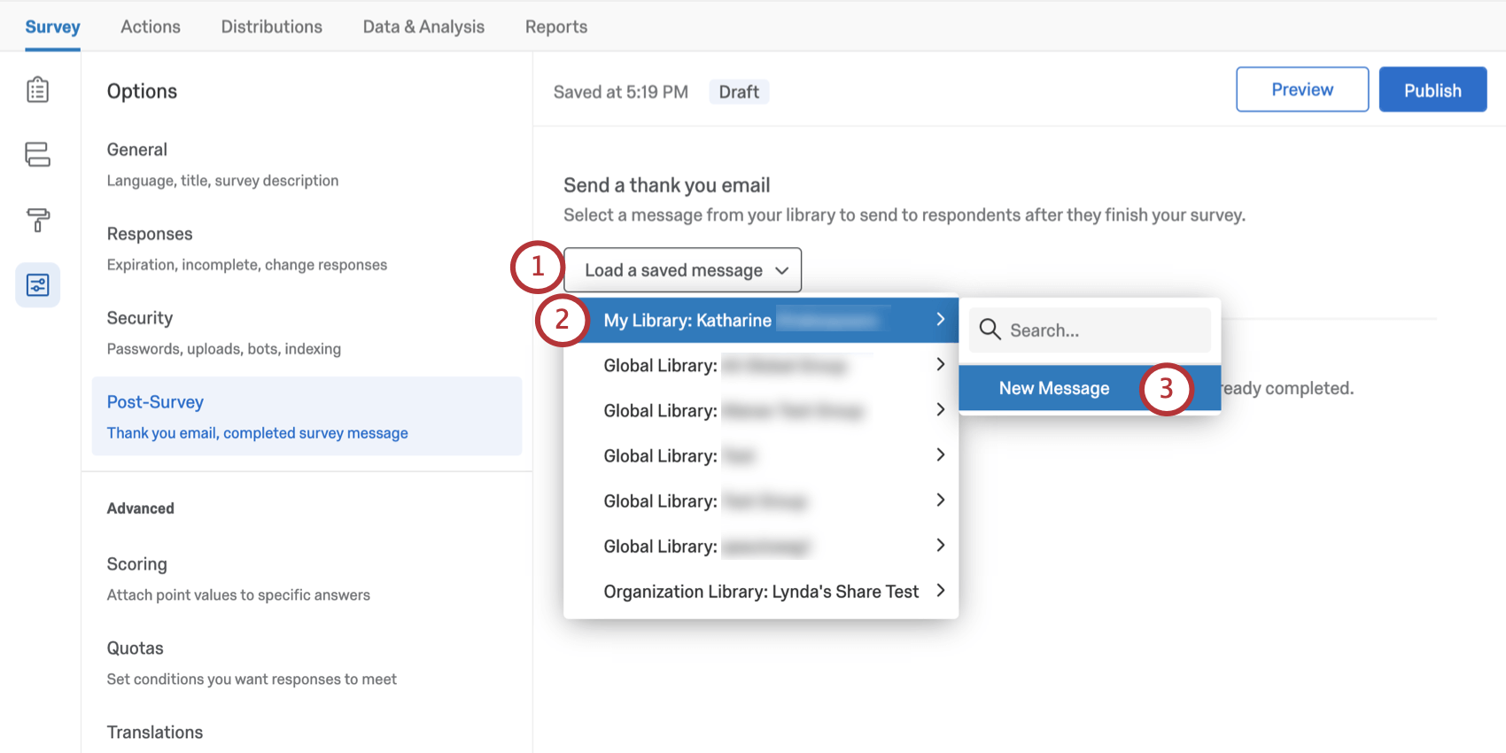 Thank you email dropdown options