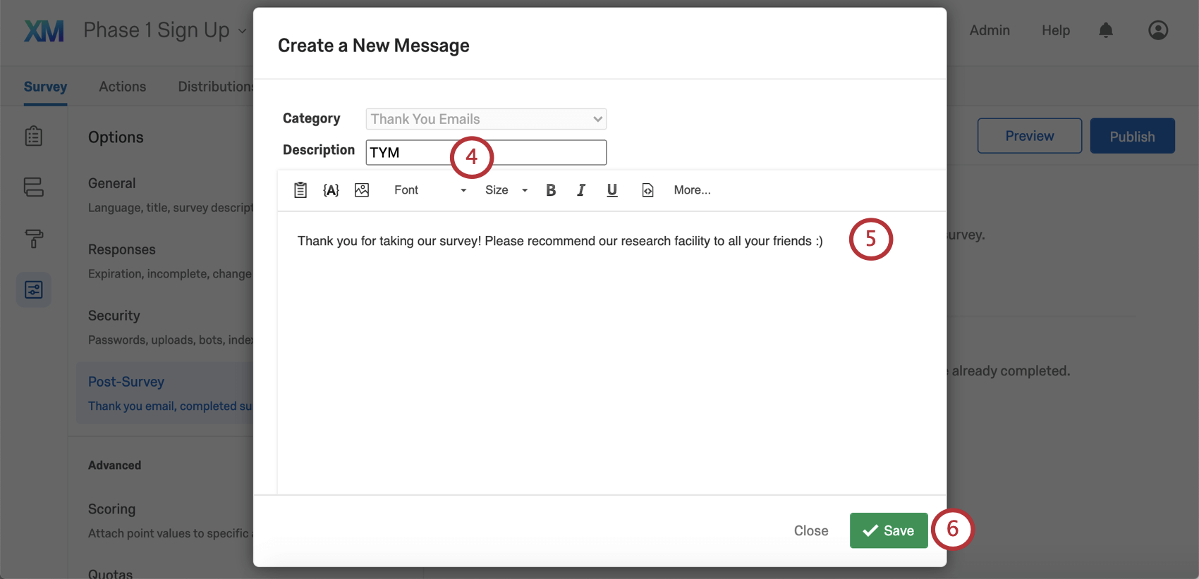 New window opens for entering message details
