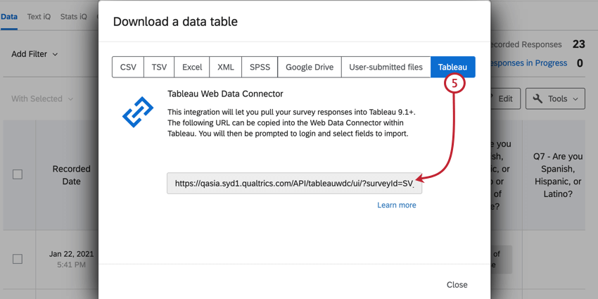 tableauを選択し、urlをコピーします。