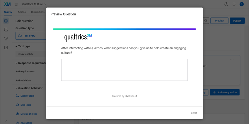 The preview window of the essay text box question