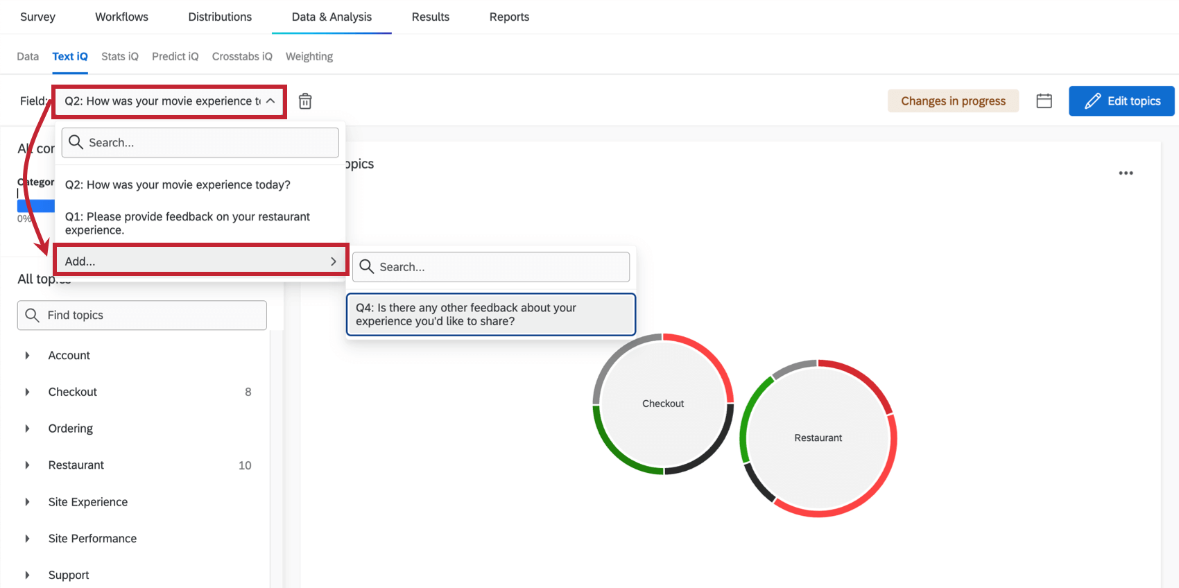 adding a new field in text iq