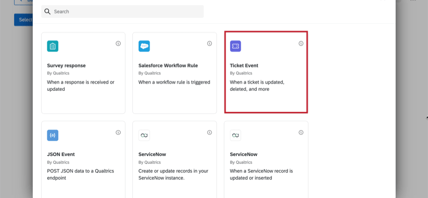 lévènement du ticket dans la fenêtre de sélection de la tâche
