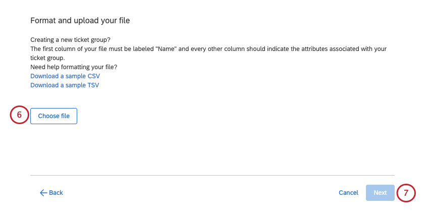 the choose file button for uploading a csv