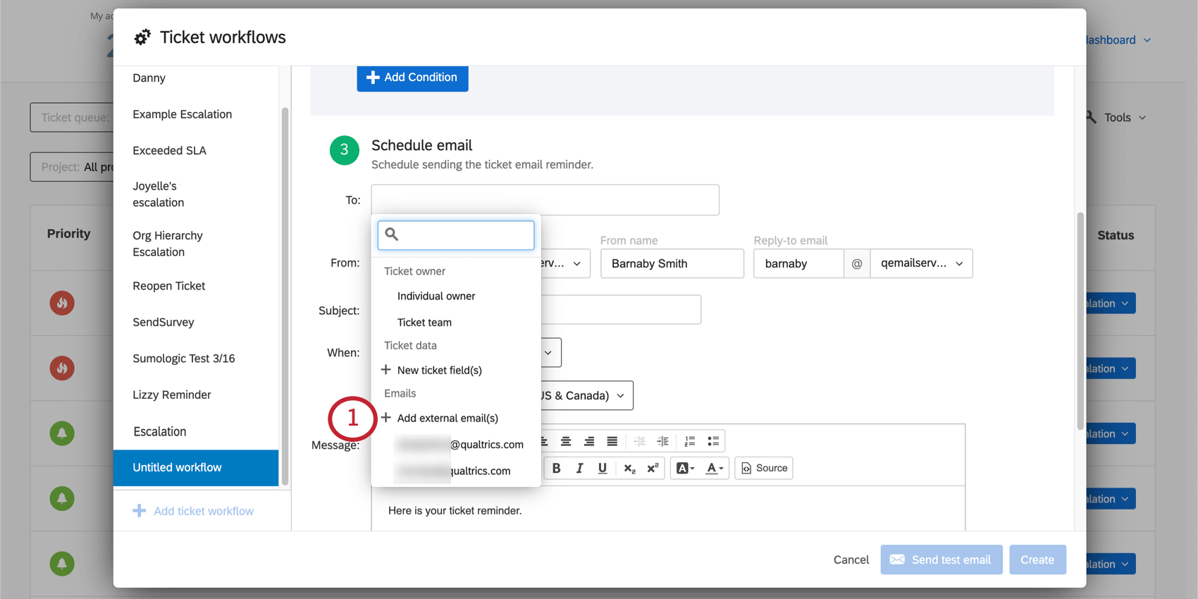 Add external emails option at bottom of list