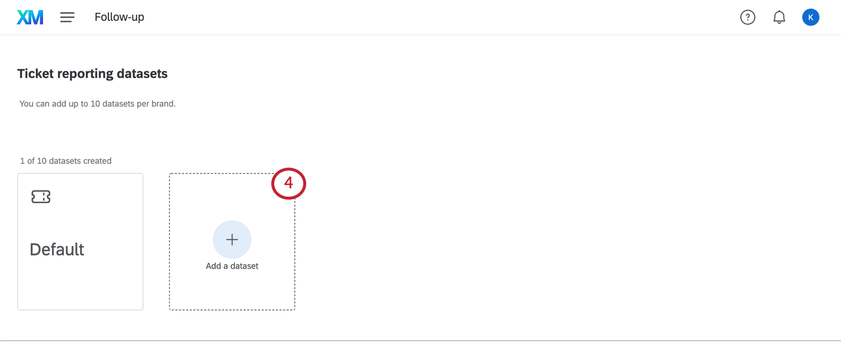 Big tile-style button that has a plus sign in the middle and says "Add a dataset"