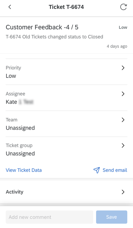 Ticket in der XM, mit der Sie E-Mails senden, Kommentare hinterlassen, Status ändern usw.
