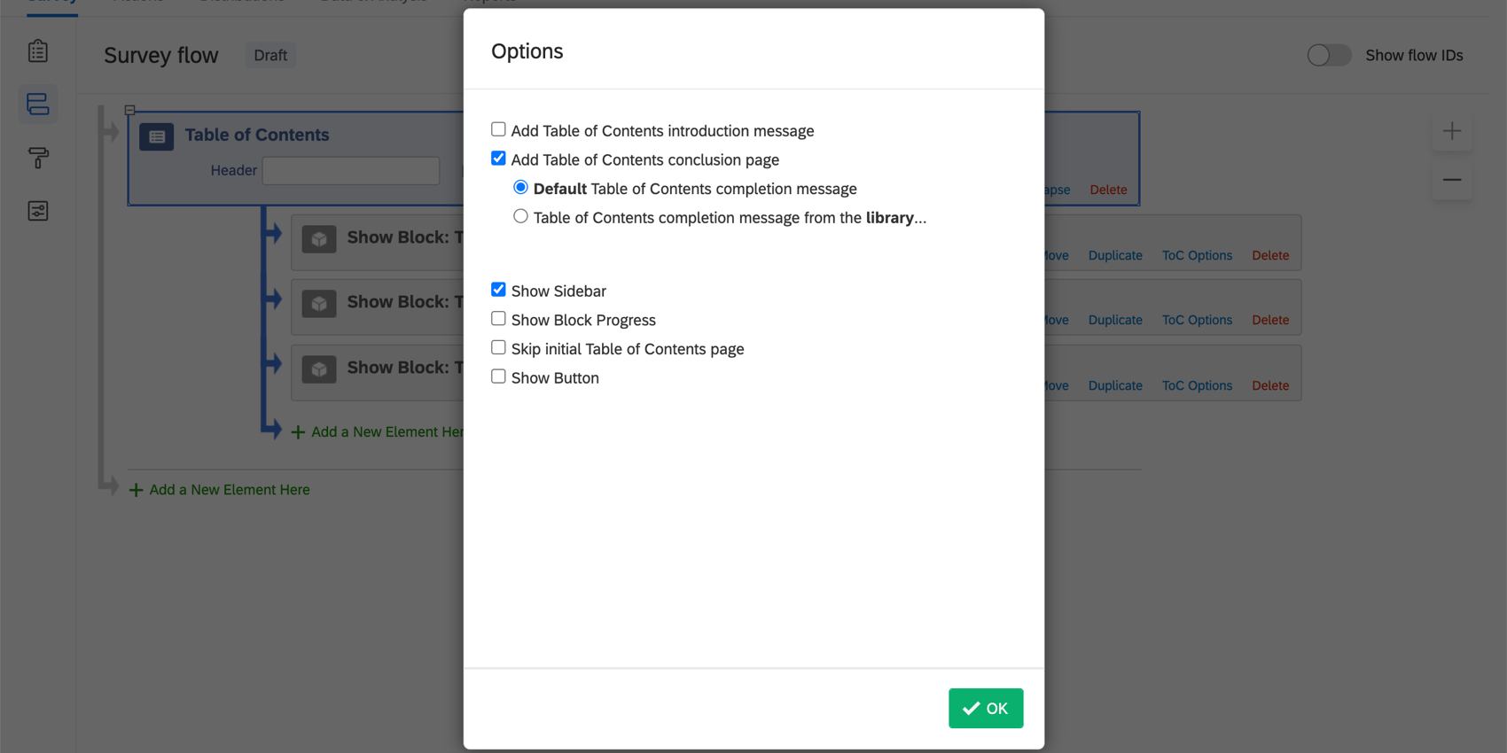 Options window