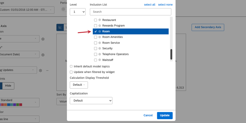 room selected in topic inclusion list