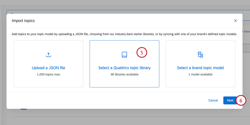 Selecting the Qualtrics topic library