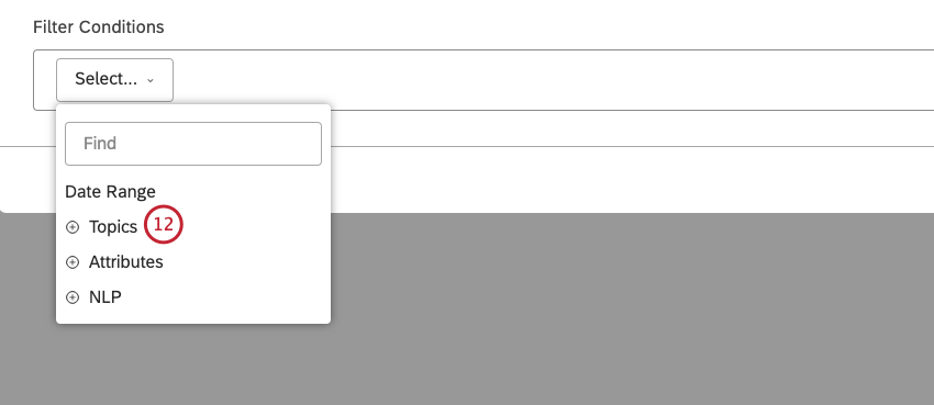 Select Topics to select a category model to filter data by its topics (or an entire model).