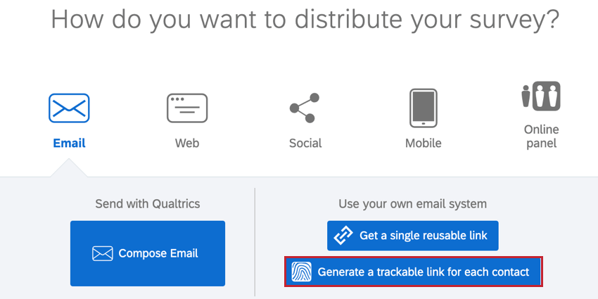 the generate a trackable link option on the distributions page