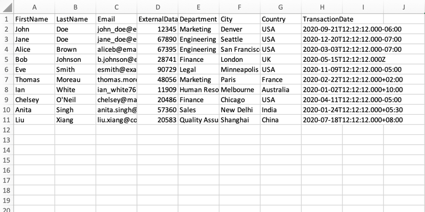 an example file showing data for importing transactions