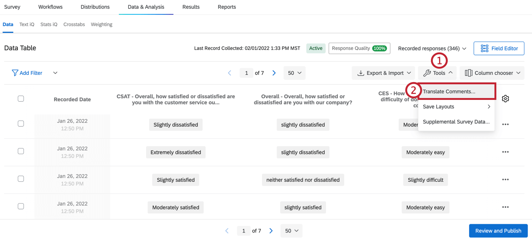 Tools button on the right of the Data & Analysis tab expanded