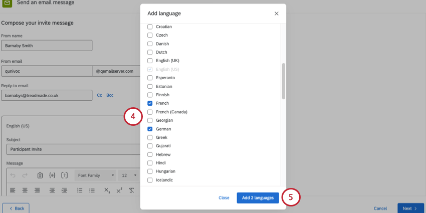 une nouvelle fenêtre souvre sur la page avec une liste de langues sélectionnables