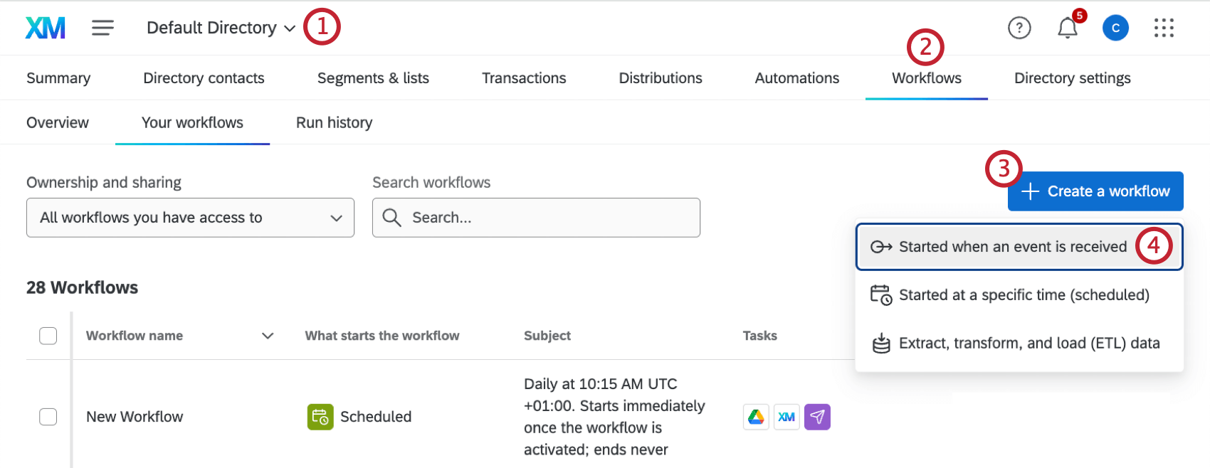 creating a new workflow from the directory